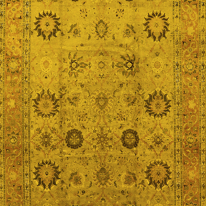 Machine Washable Oriental Yellow Traditional Rug, wshurb871yw