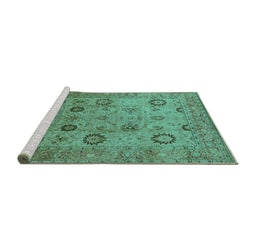 Sideview of Machine Washable Oriental Turquoise Traditional Area Rugs, wshurb871turq
