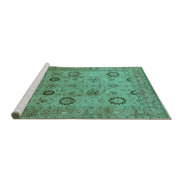Sideview of Machine Washable Oriental Turquoise Traditional Area Rugs, wshurb871turq