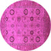 Round Machine Washable Oriental Pink Traditional Rug, wshurb871pnk