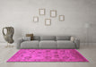 Machine Washable Oriental Pink Traditional Rug in a Living Room, wshurb871pnk