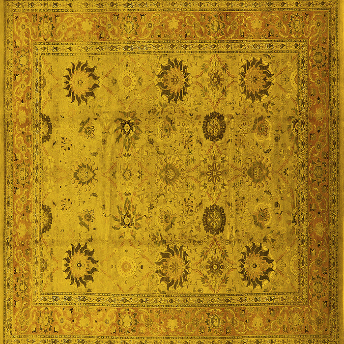 Square Machine Washable Oriental Yellow Traditional Rug, wshurb871yw