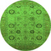 Round Machine Washable Oriental Green Traditional Area Rugs, wshurb871grn