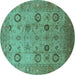 Round Oriental Turquoise Traditional Rug, urb871turq