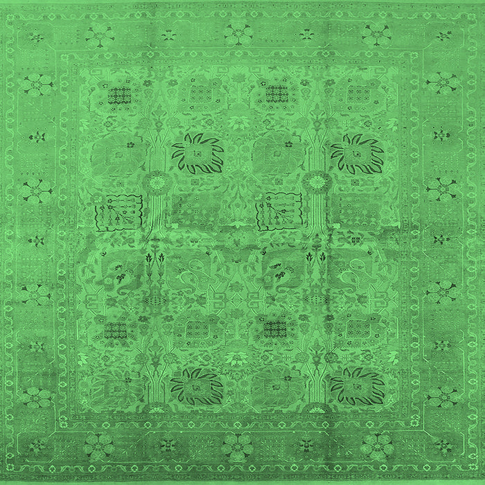 Square Machine Washable Oriental Emerald Green Traditional Area Rugs, wshurb872emgrn