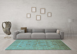Machine Washable Oriental Light Blue Traditional Rug in a Living Room, wshurb872lblu