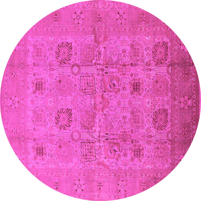 Round Machine Washable Oriental Pink Traditional Rug, wshurb872pnk