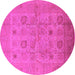 Round Machine Washable Oriental Pink Traditional Rug, wshurb872pnk