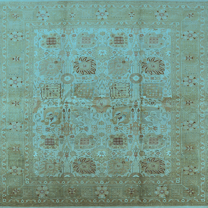 Square Machine Washable Oriental Light Blue Traditional Rug, wshurb872lblu