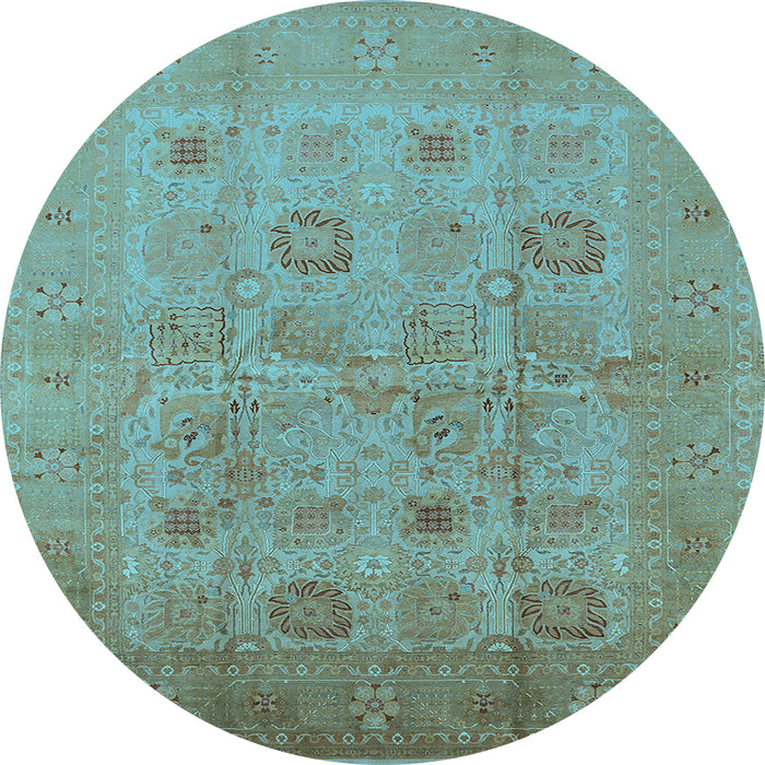 Round Machine Washable Oriental Light Blue Traditional Rug, wshurb872lblu