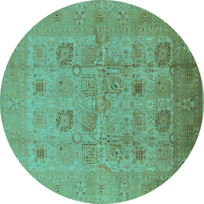 Round Machine Washable Oriental Turquoise Traditional Area Rugs, wshurb872turq