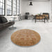 Round Mid-Century Modern Brown Sand Brown Oriental Rug in a Office, urb872