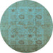 Round Oriental Light Blue Traditional Rug, urb872lblu