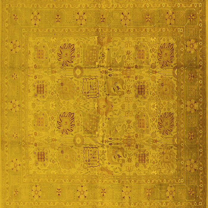 Square Machine Washable Oriental Yellow Traditional Rug, wshurb872yw