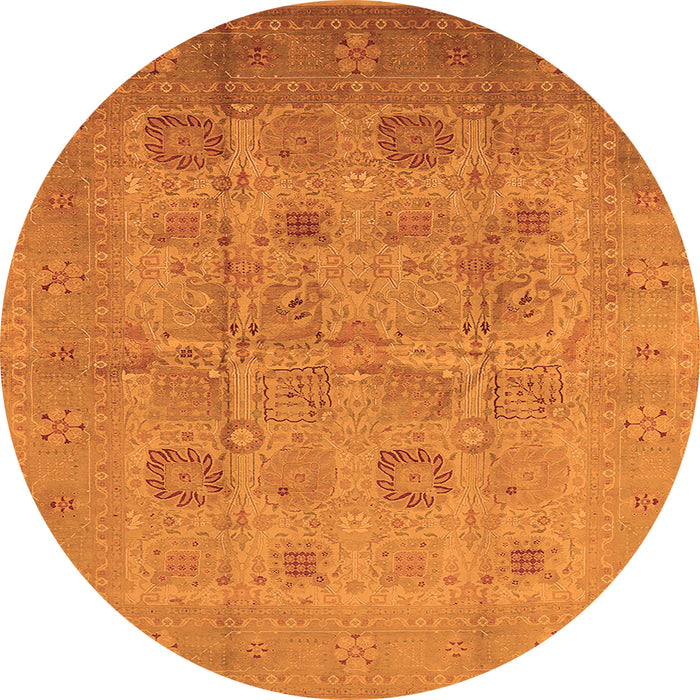 Round Machine Washable Oriental Orange Traditional Area Rugs, wshurb872org