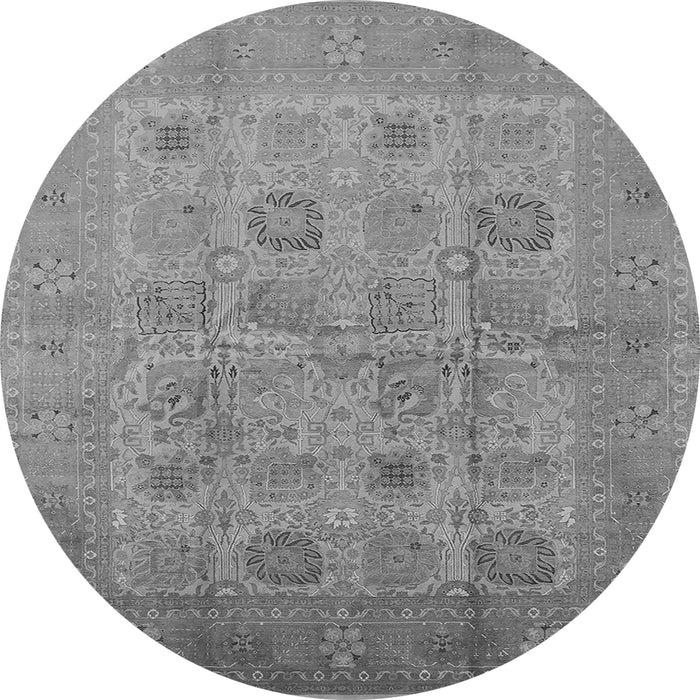 Round Machine Washable Oriental Gray Traditional Rug, wshurb872gry