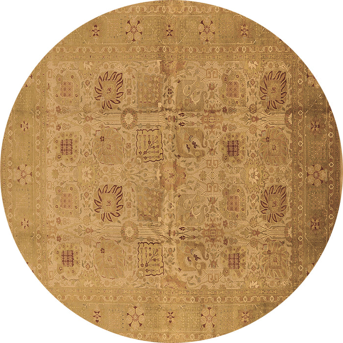 Round Machine Washable Oriental Brown Traditional Rug, wshurb872brn
