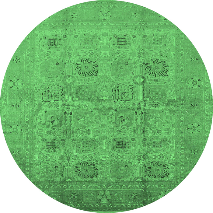 Round Oriental Emerald Green Traditional Rug, urb872emgrn