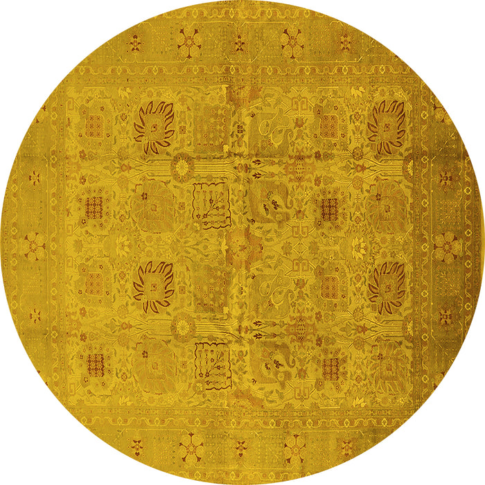 Round Oriental Yellow Traditional Rug, urb872yw