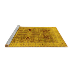 Sideview of Machine Washable Oriental Yellow Traditional Rug, wshurb873yw