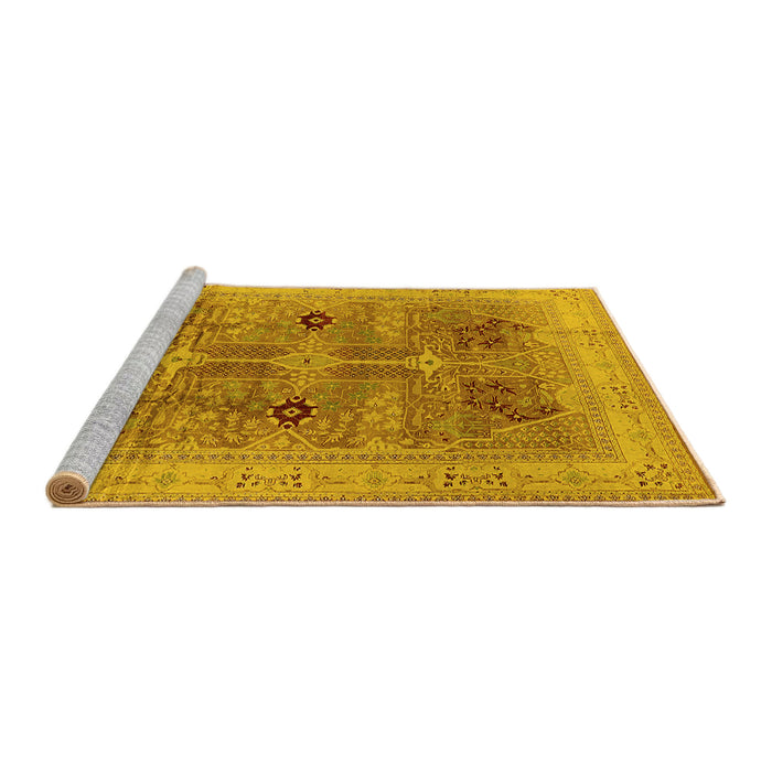 Sideview of Machine Washable Oriental Yellow Traditional Rug, wshurb873yw