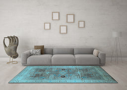 Machine Washable Oriental Light Blue Traditional Rug in a Living Room, wshurb873lblu