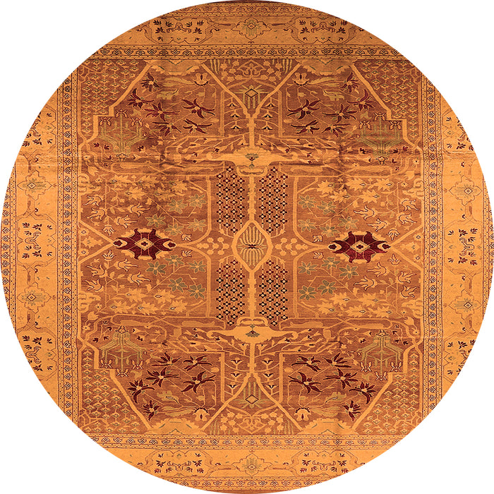 Round Oriental Orange Traditional Rug, urb873org