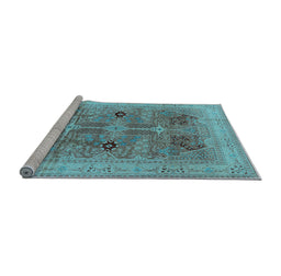 Sideview of Machine Washable Oriental Light Blue Traditional Rug, wshurb873lblu