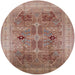 Round Mid-Century Modern Chestnut Red Oriental Rug, urb873