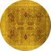 Round Oriental Yellow Traditional Rug, urb873yw