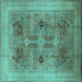 Square Machine Washable Oriental Turquoise Traditional Area Rugs, wshurb873turq