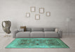 Machine Washable Oriental Turquoise Traditional Area Rugs in a Living Room,, wshurb873turq