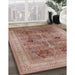 Mid-Century Modern Chestnut Red Oriental Rug in Family Room, urb873