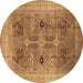 Round Oriental Brown Traditional Rug, urb873brn