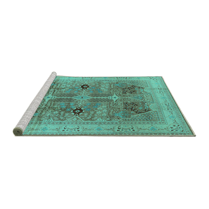 Sideview of Machine Washable Oriental Turquoise Traditional Area Rugs, wshurb873turq