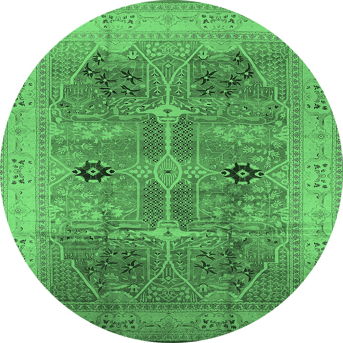 Round Oriental Emerald Green Traditional Rug, urb873emgrn