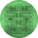 Round Oriental Emerald Green Traditional Rug, urb873emgrn