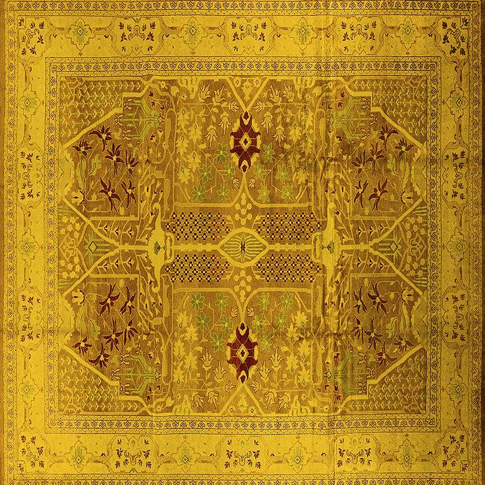 Square Machine Washable Oriental Yellow Traditional Rug, wshurb873yw