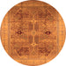 Round Machine Washable Oriental Orange Traditional Area Rugs, wshurb873org