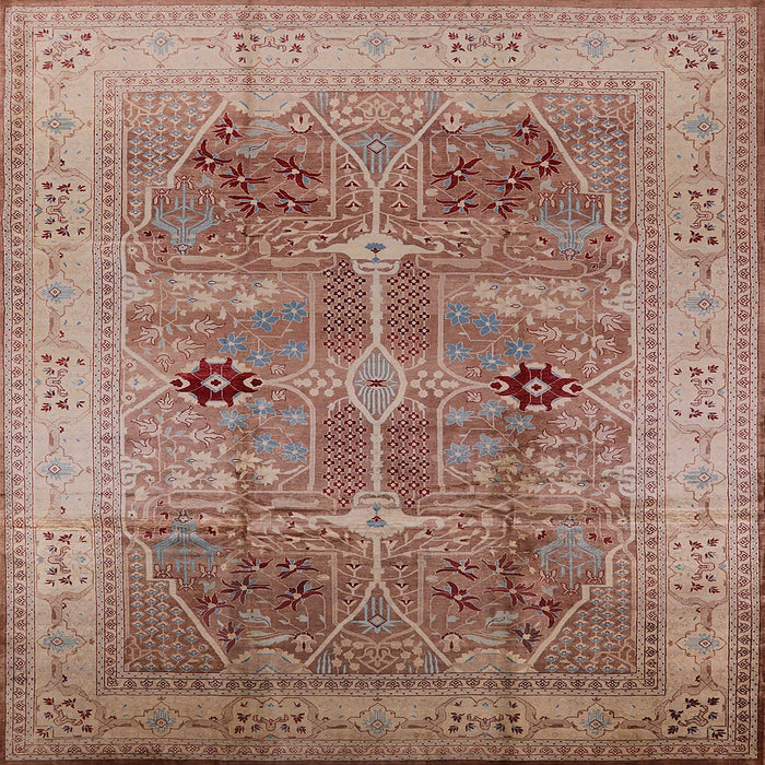 Square Mid-Century Modern Chestnut Red Oriental Rug, urb873