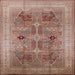 Square Mid-Century Modern Chestnut Red Oriental Rug, urb873