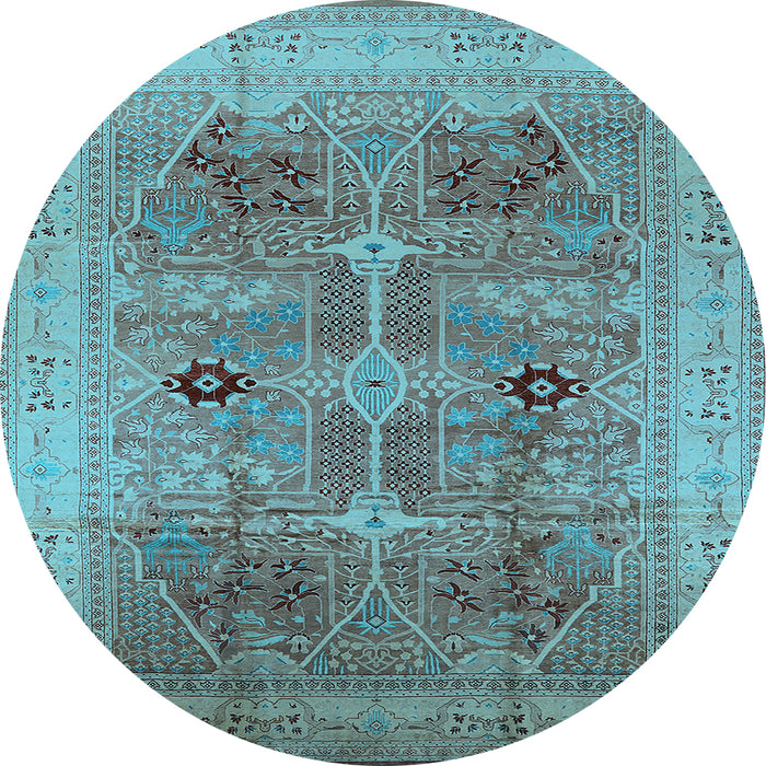 Round Oriental Light Blue Traditional Rug, urb873lblu