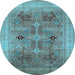 Round Oriental Light Blue Traditional Rug, urb873lblu