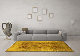 Machine Washable Oriental Yellow Traditional Rug in a Living Room, wshurb873yw