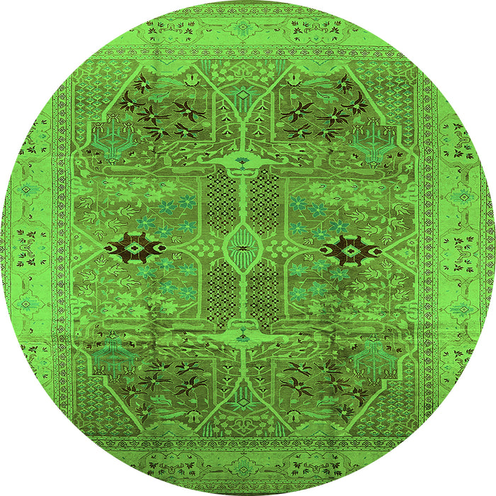 Round Machine Washable Oriental Green Traditional Area Rugs, wshurb873grn
