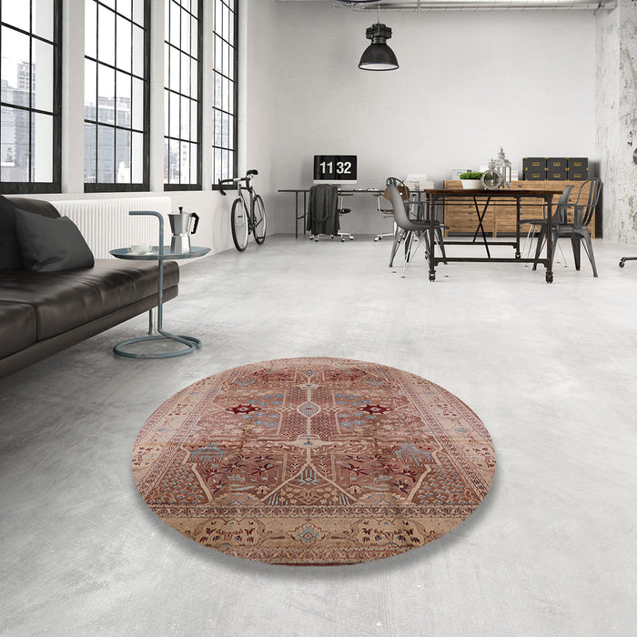 Round Mid-Century Modern Chestnut Red Oriental Rug in a Office, urb873