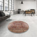 Round Mid-Century Modern Chestnut Red Oriental Rug in a Office, urb873
