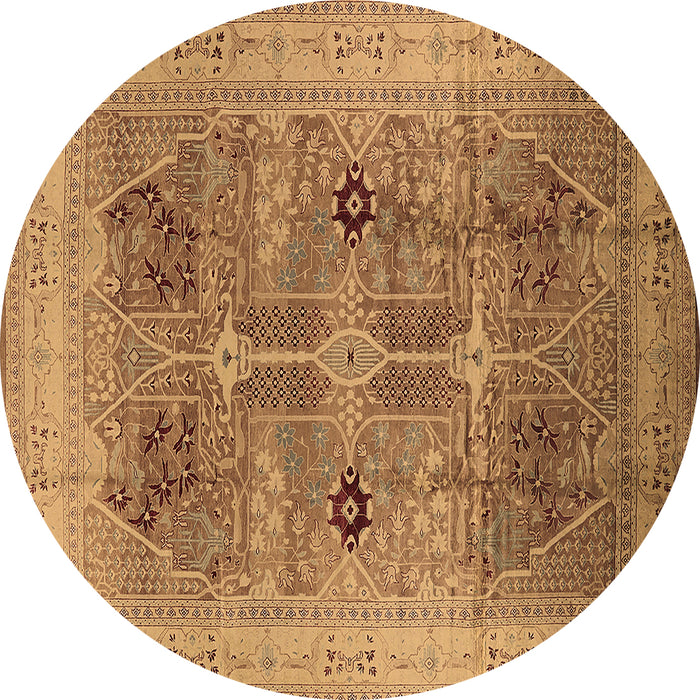 Round Machine Washable Oriental Brown Traditional Rug, wshurb873brn
