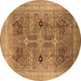 Round Machine Washable Oriental Brown Traditional Rug, wshurb873brn