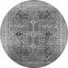 Round Machine Washable Oriental Gray Traditional Rug, wshurb873gry